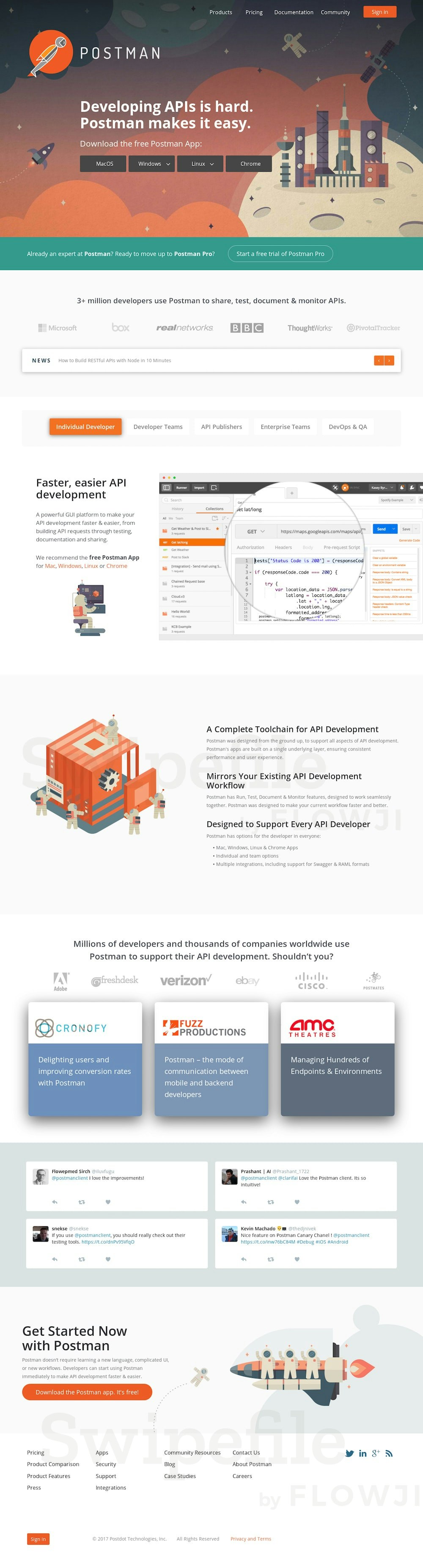 Home page for Postman - Supercharge your API workflow - Swipefile by Flowji